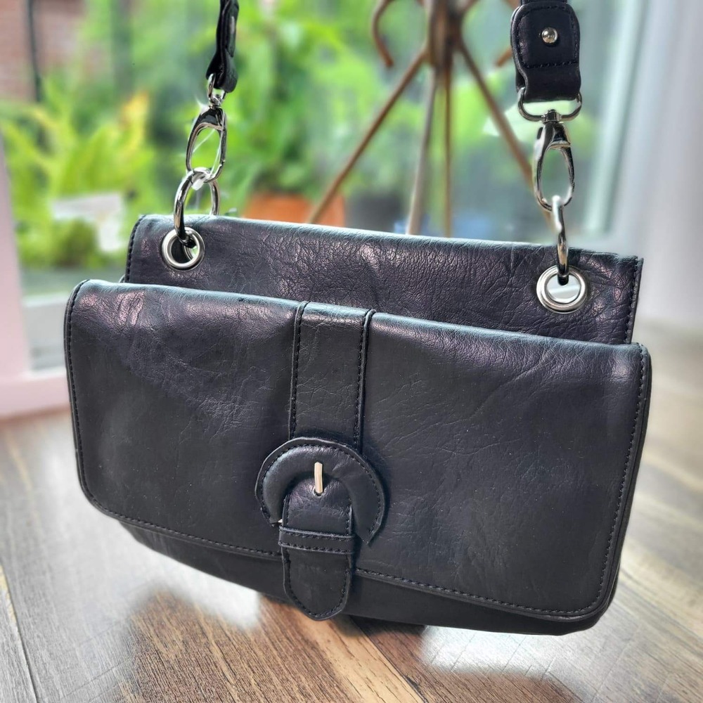 Avon Mark Reversible Convertible Shoulder Bag Black Brown Faux Leather Strap